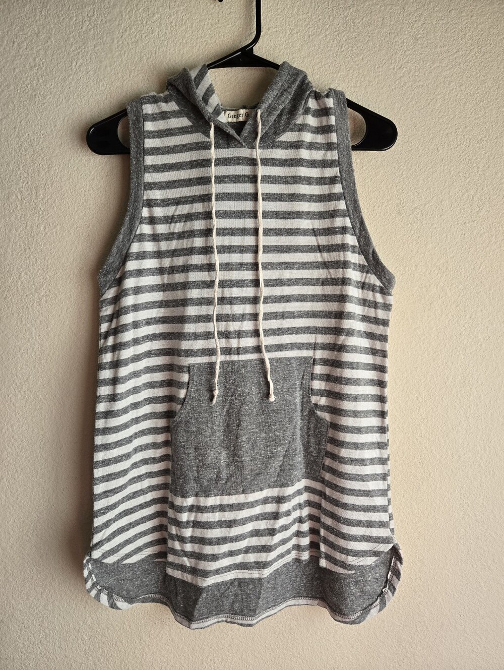 Ginger G Sleeveless Hooded Striped Tunic - Gray & White